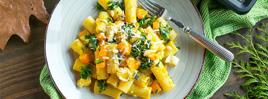 recipe image Andrea’s Chicken, Kale & Pumpkin Pasta with Sage-Garlic Butter Sauce