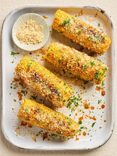 recipe image BBQ Corn with a Parmesan and Almond Crust