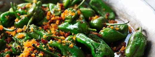 recipe image Padrón Peppers with Crispy Chorizo Crumbs
