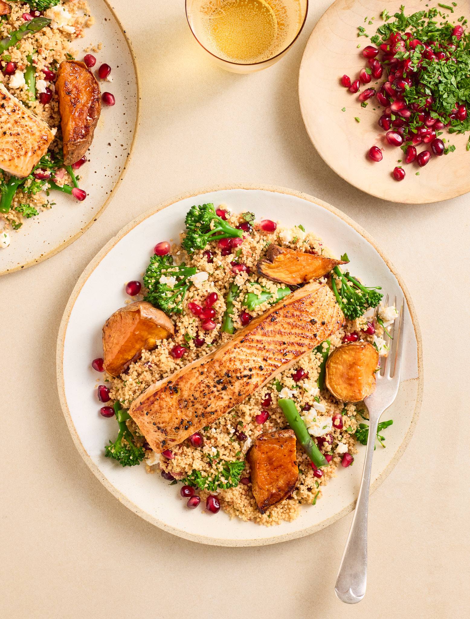 Salmon Fillets with jewelled cous-cous salad & greens | Bertolli