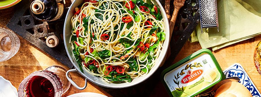 recipe image Garlic, Greens and Chilli Spaghetti