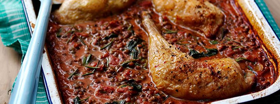 recipe image Tray-baked chicken with french lentils