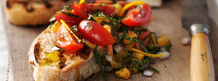 Bruschetta with Tomatoes, Orange & Mint | Bertolli