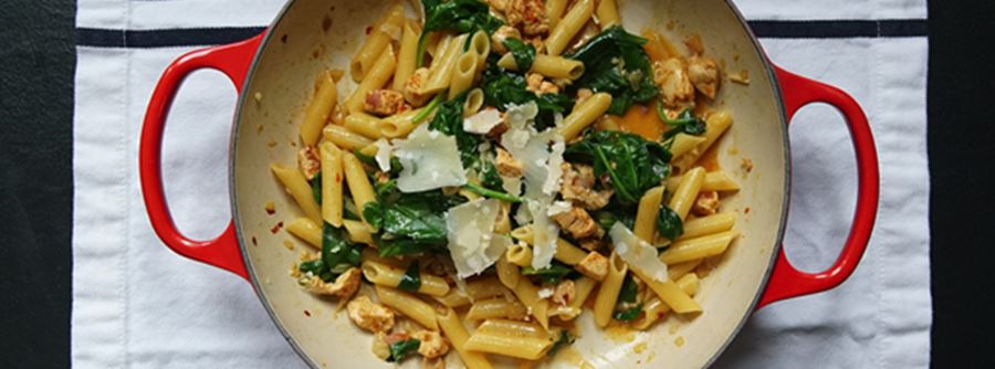 recipe image The Chiappas' Chicken, Pancetta & Spinach Penne